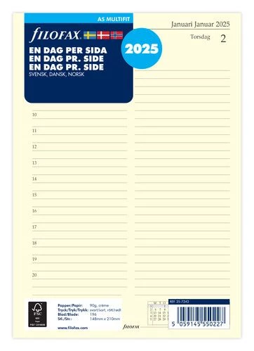 Dagbok Filofax A5 2025 dag/sida