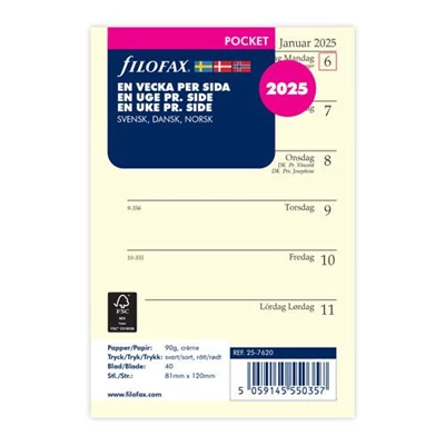 Dagbok Filofax Pocket 2025 vecka/sida