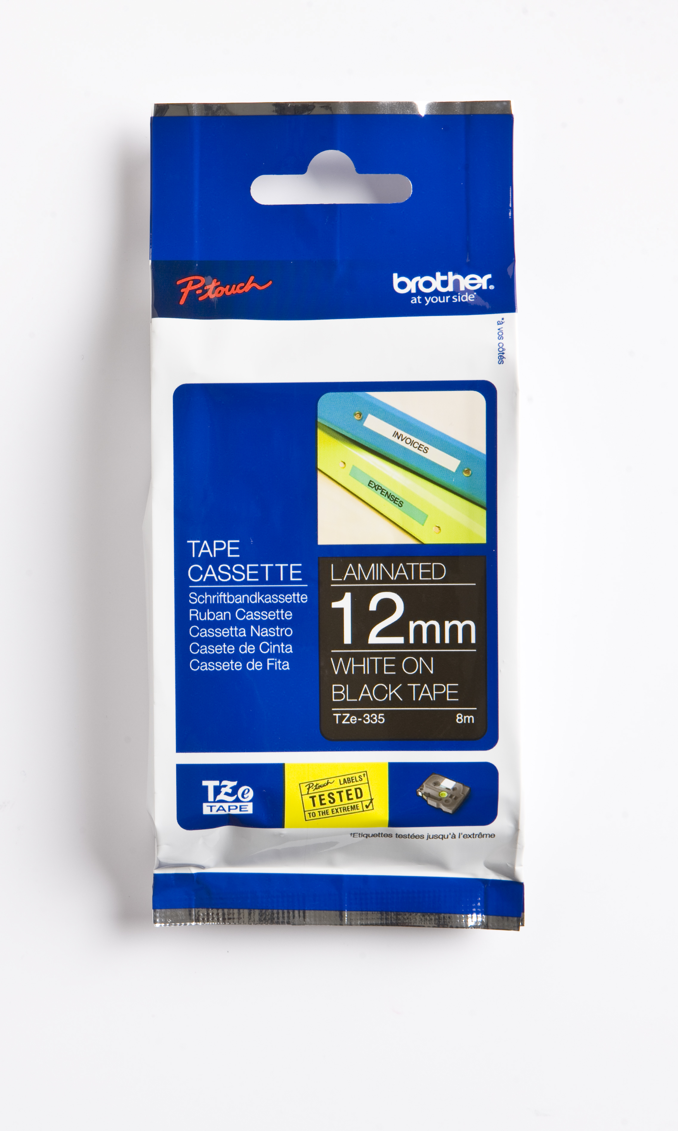 Märkt. Brother vit/svart 12 mm x 8 m