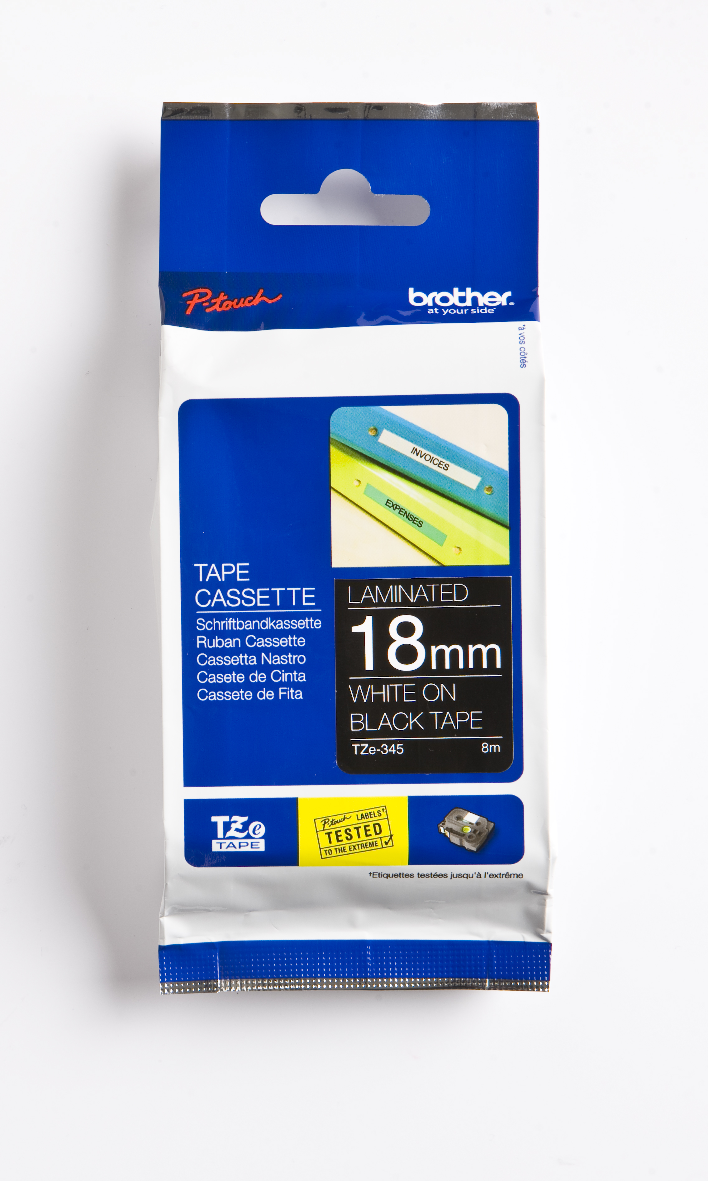 Märkt. Brother vit/svart 18 mm x 8 m