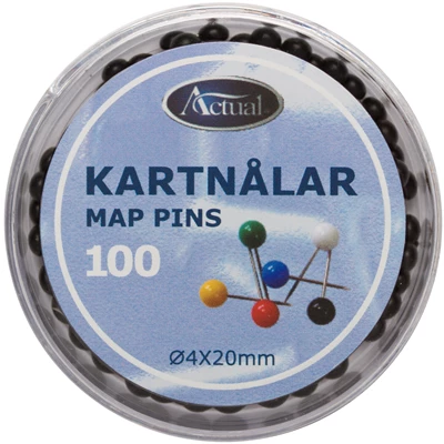 Kartnålar runda svart 100/fp