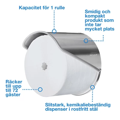 Dispenser Tork T7 Toalettpapper 1-rulle Rostfri