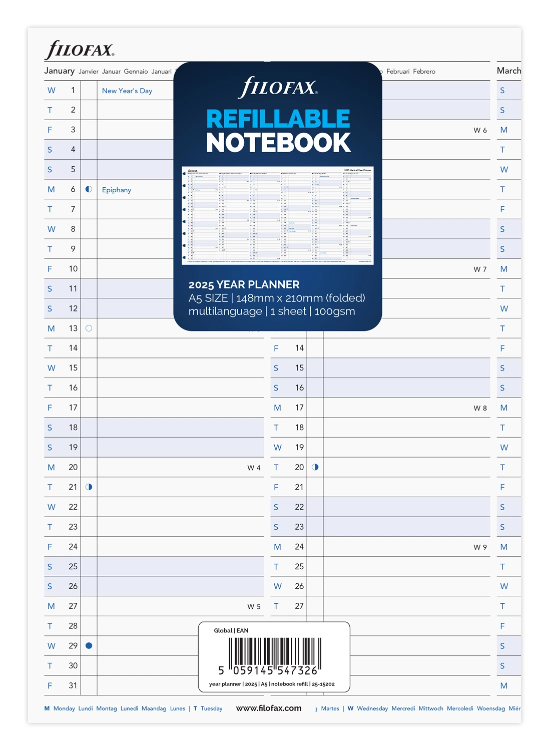 Årsplan 2025 till Filofax skrivbok A5