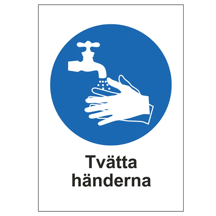 Skylt Tvätta Händerna A5 Plast