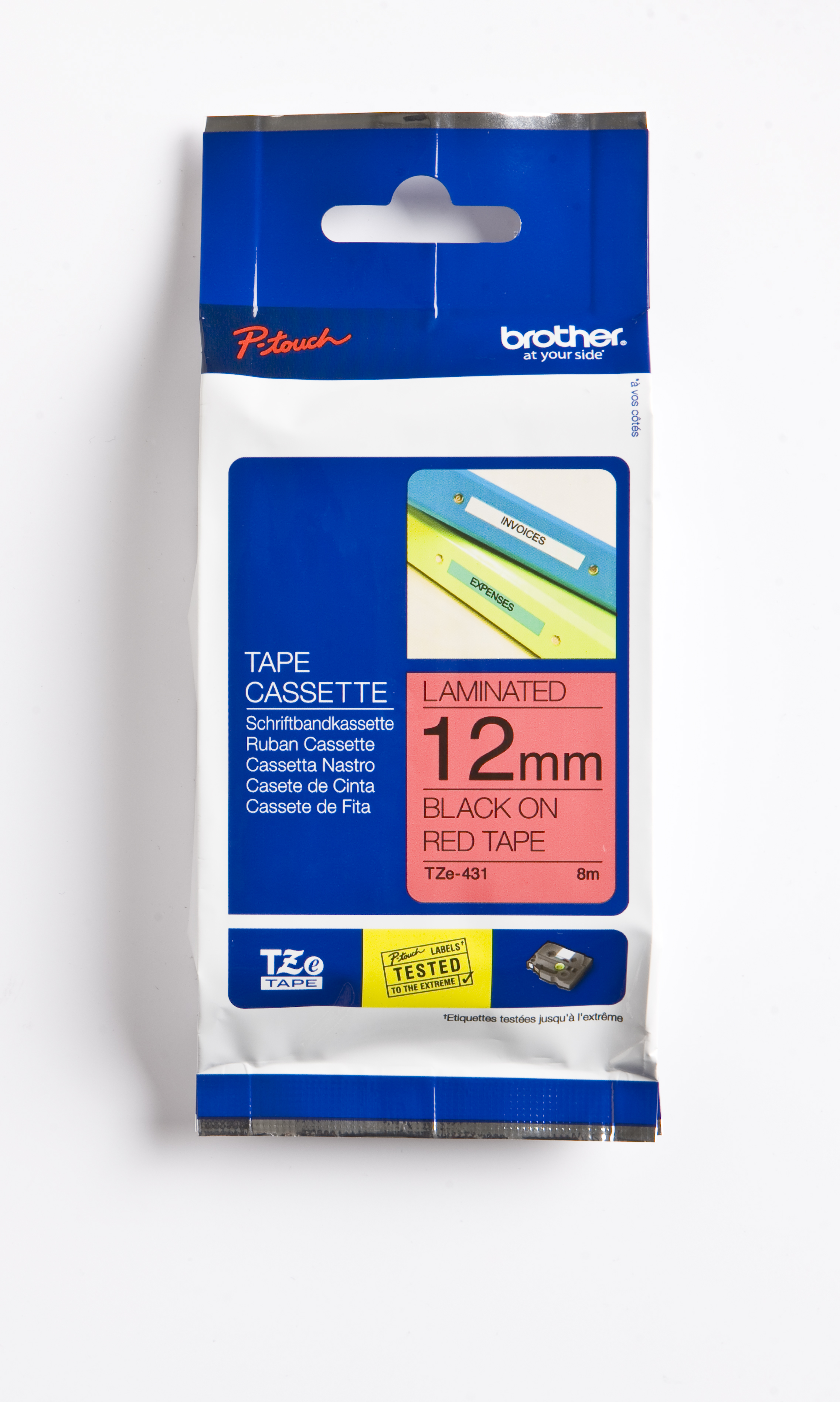 Märkt. Brother svart/röd 12 mm x 8 m