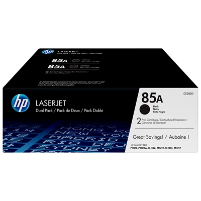 HP LaserJet 85A black toner, (2) dual-pack