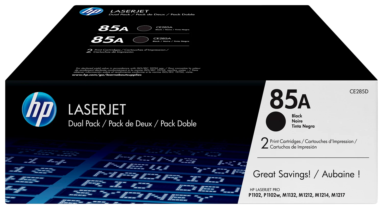HP LaserJet 85A black toner, (2) dual-pack