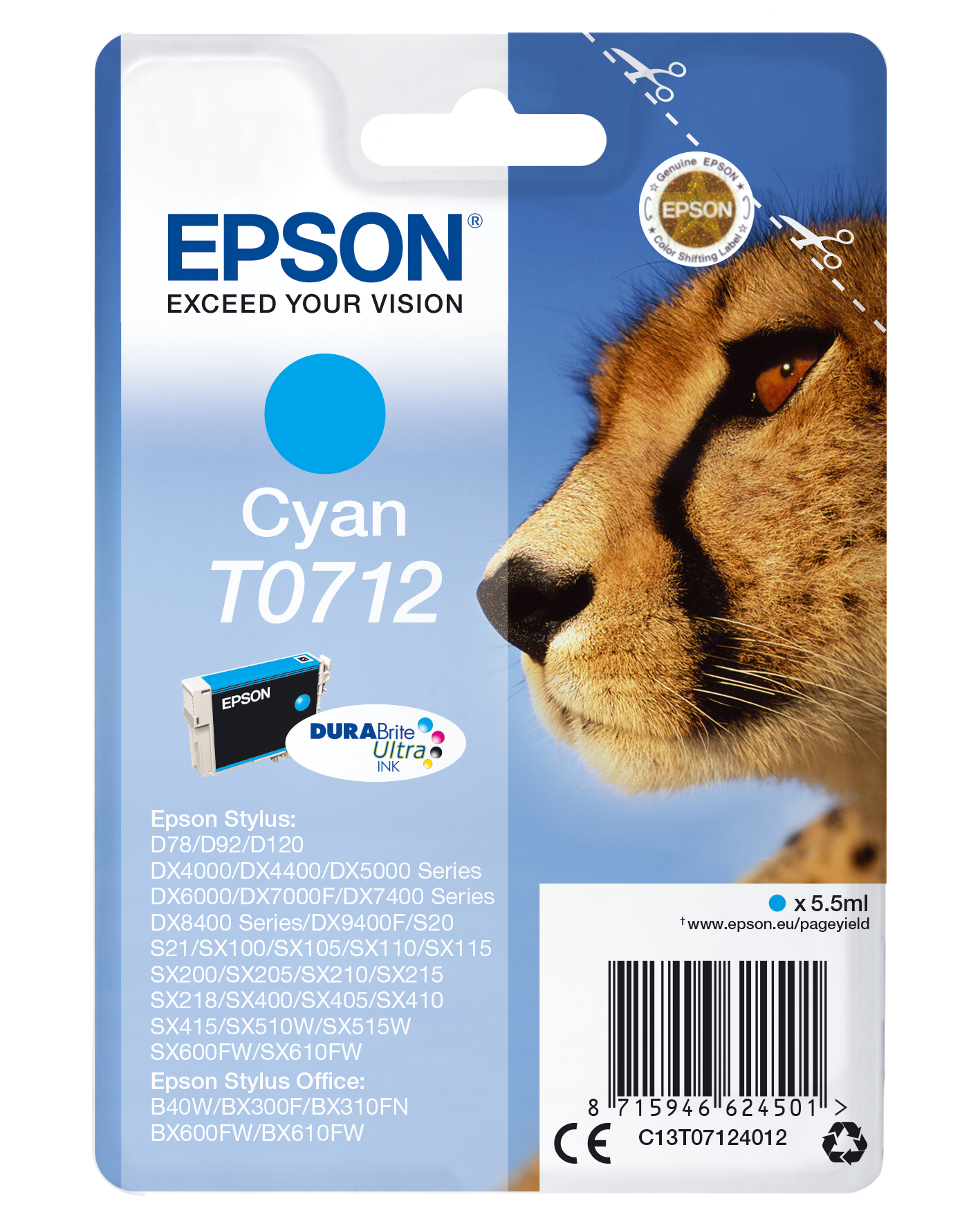 Epson T0712 Cyan Ink Cartridge 5.5 ml