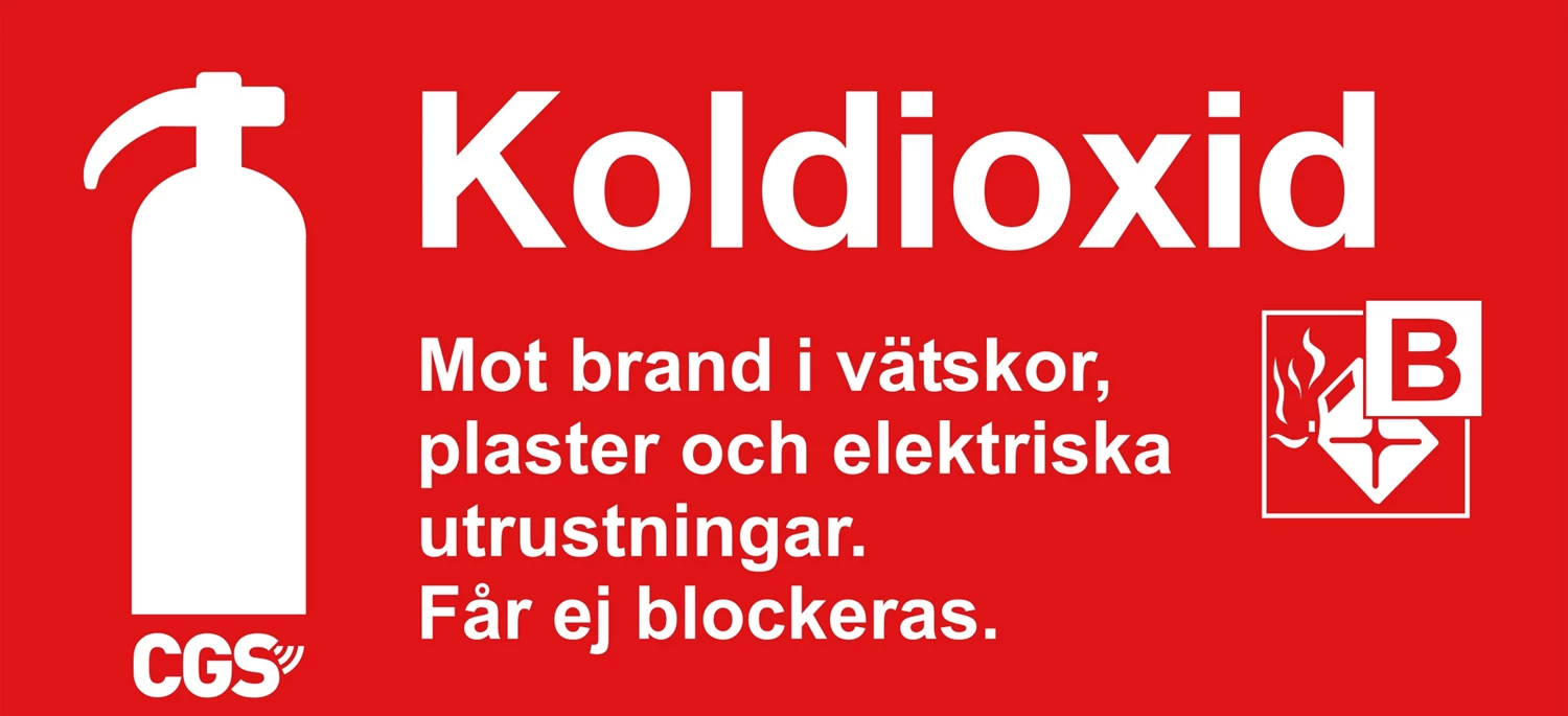 Skylt CGS Koldioxid Vinyl 10x20cm röd/vit