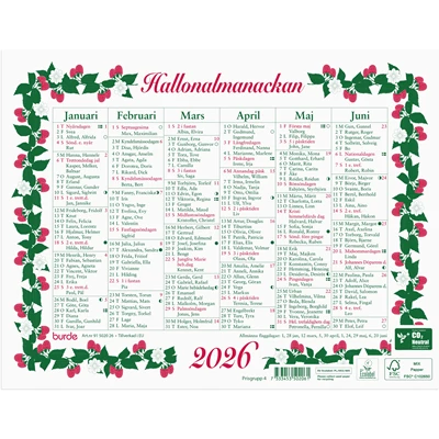 Väggkalender 2026 Lilla Hallonalmanackan