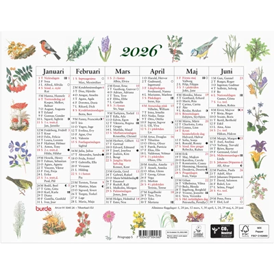 Väggkalender 2026 Lilla Naturalmanackan