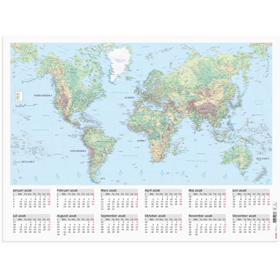 Väggkalender 2026 Väggblad Världskarta