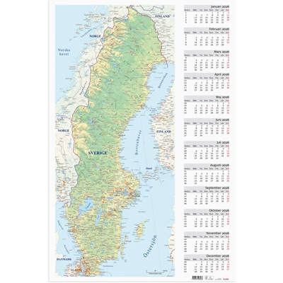 Väggkalender 2026 Väggblad Sverigekarta