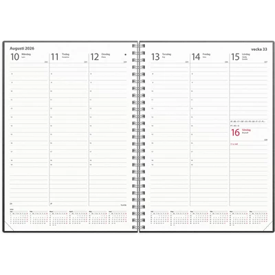 Kalender 2026 Weekly A5 Svart skinn