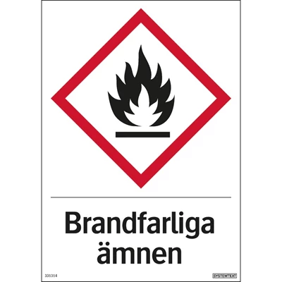 Skylt "Brandfarliga ämnen" 210x297mm hårdplast