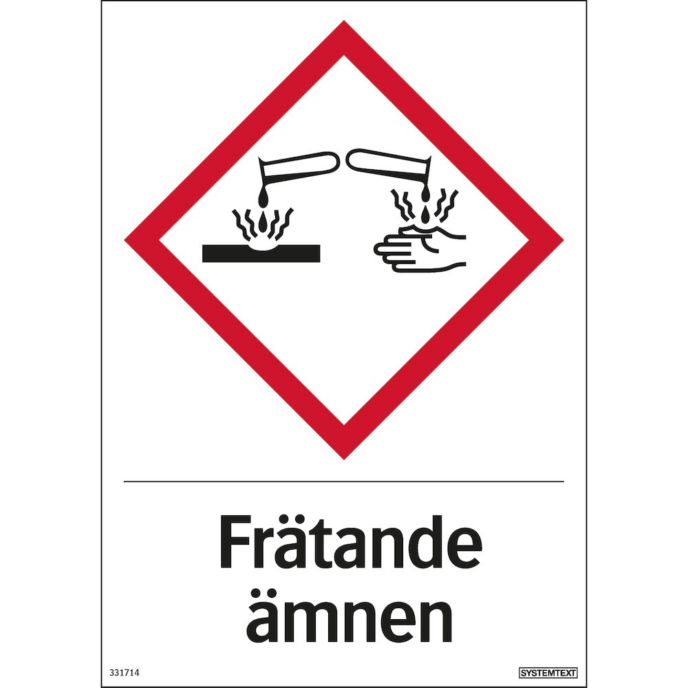 Skylt "Frätande ämne" 210x297mm hårdplast