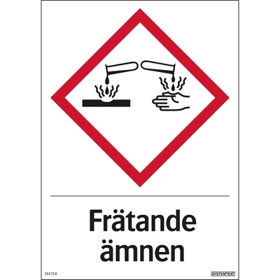 Skylt "Frätande ämne" 210x297mm hårdplast