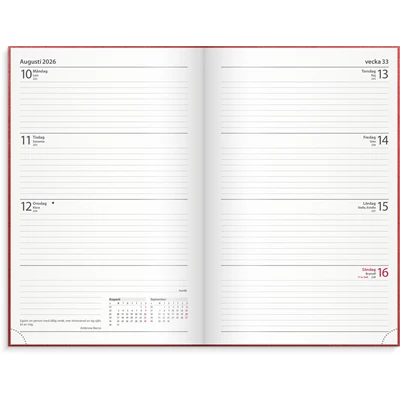 Kalender 2026 Dagbokskalender rött konstläder