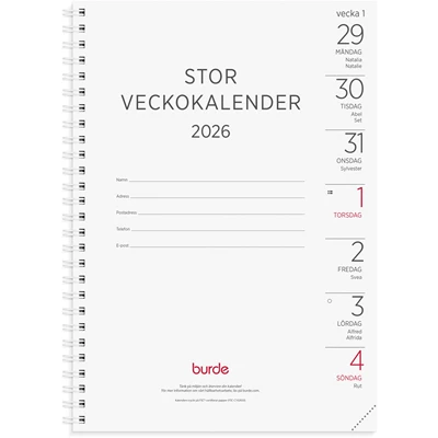 Kalender 2026 Stor Veckokalender refill