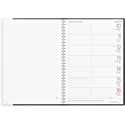 Kalender 2026 Stor Veckokalender svart plast