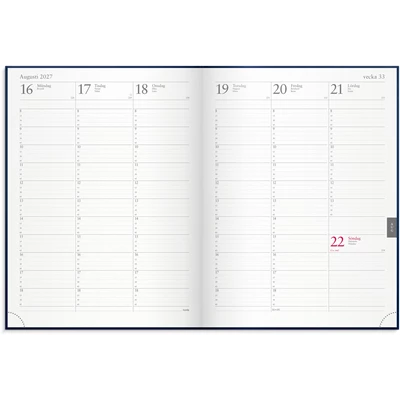 Kalender 2027 Veckojournal blått konstläder