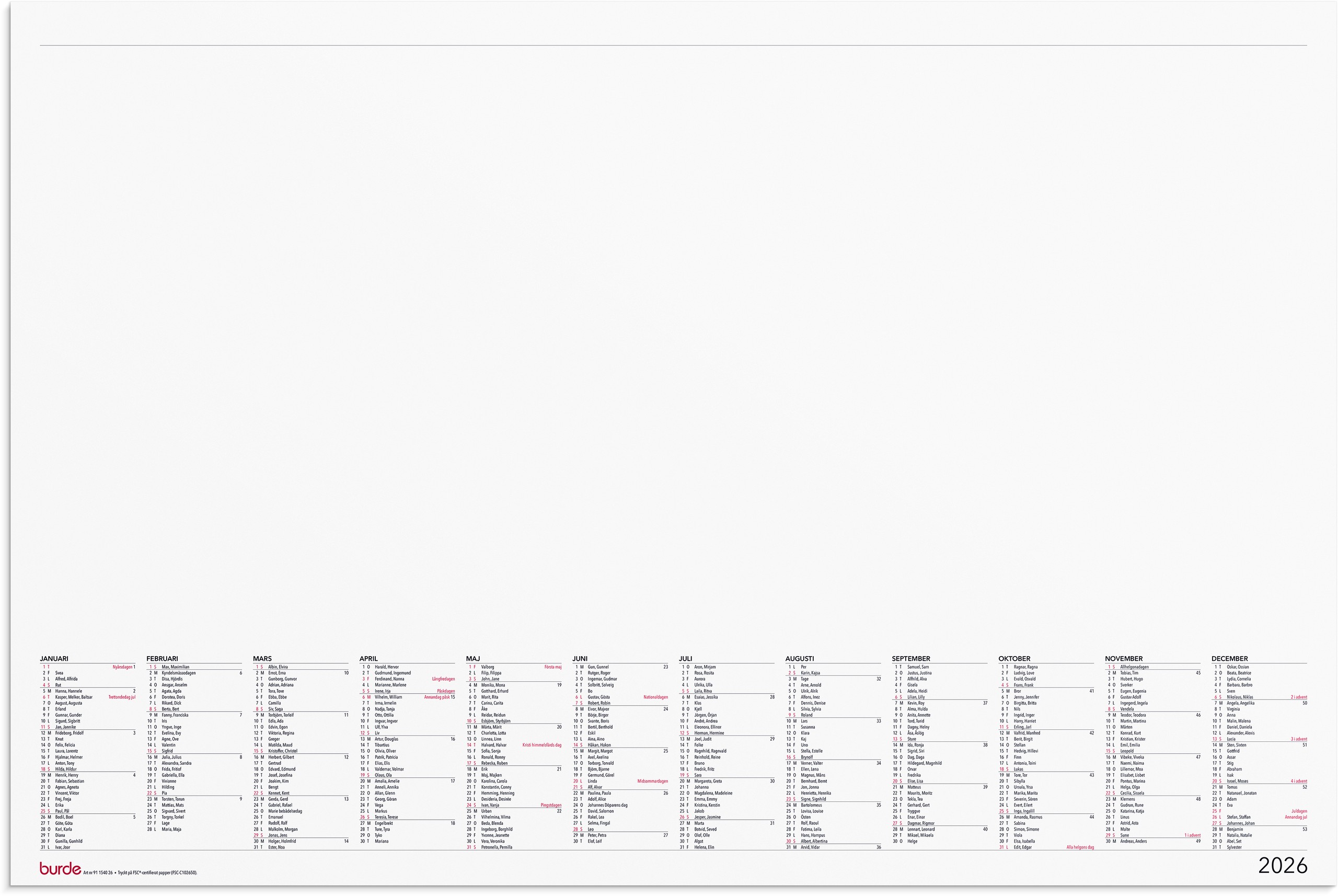 Kalender 2026 Skrivunderlägg Elegant
