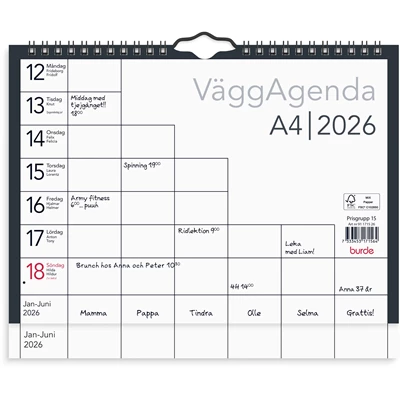 Väggkalender 2026 Väggagenda A4