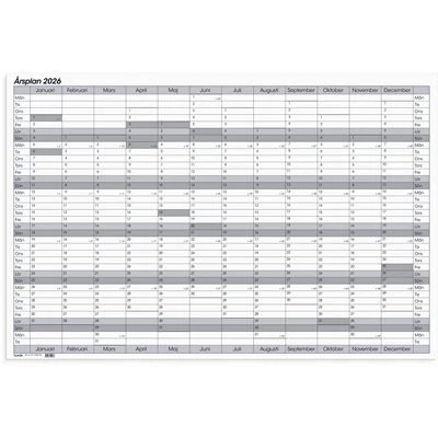 Kalender 2026 Årsplan whiteboard