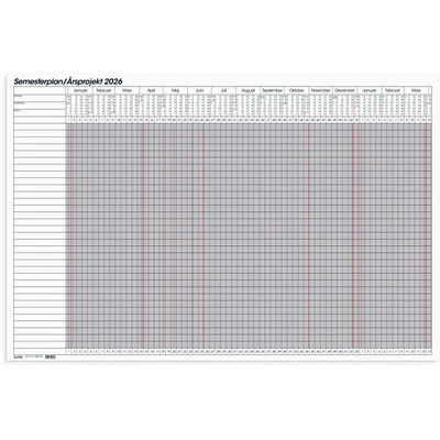Kalender 2026 Semesterplan/Årsprojekt whiteboard