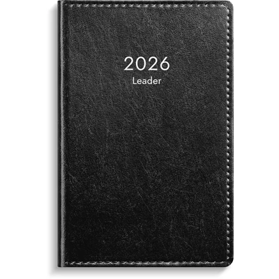 Kalender 2026 Leader svart konstläder inbunden