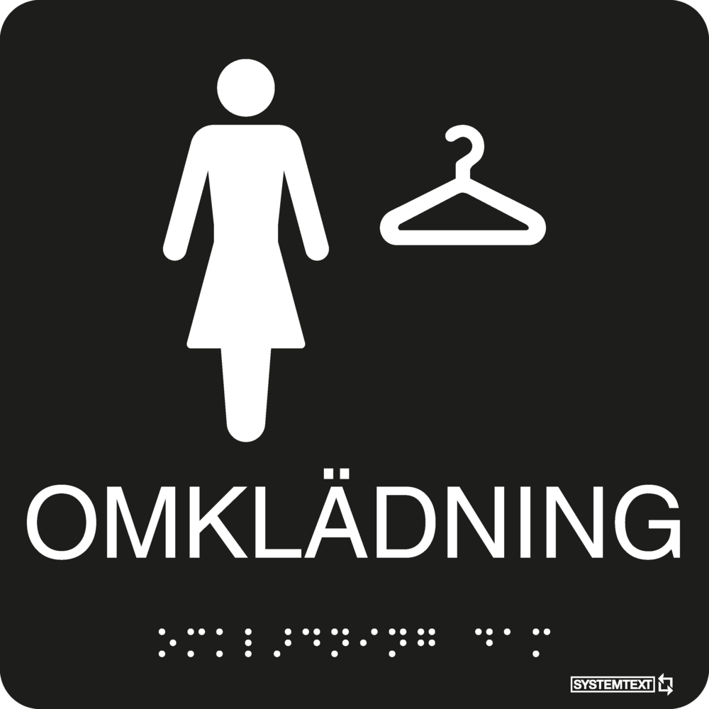 Skylt Takyil Omklädningsrum Dam 150x150mm Svart