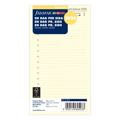 Dagbok Filofax Personal 2026 dag/sida
