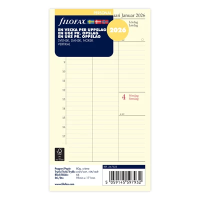 Dagbok Filofax Personal 2026 vecka/uppslag Vertika