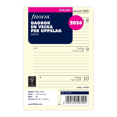 Dagbok Filofax Pocket 2026 vecka/uppslag