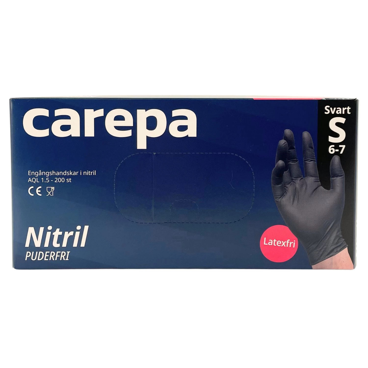 Nitrilhandske Carepa Svart puderfri strl S 200st