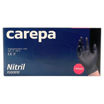 Nitrilhandske Carepa Svart puderfri 200st/fp