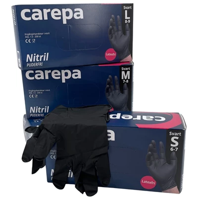 Nitrilhandske Carepa Svart puderfri strl S 200st