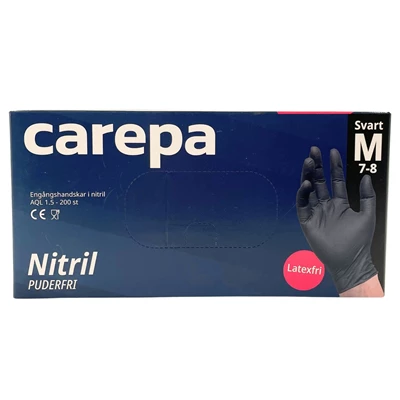 Nitrilhandske Carepa Svart puderfri strl M 200st