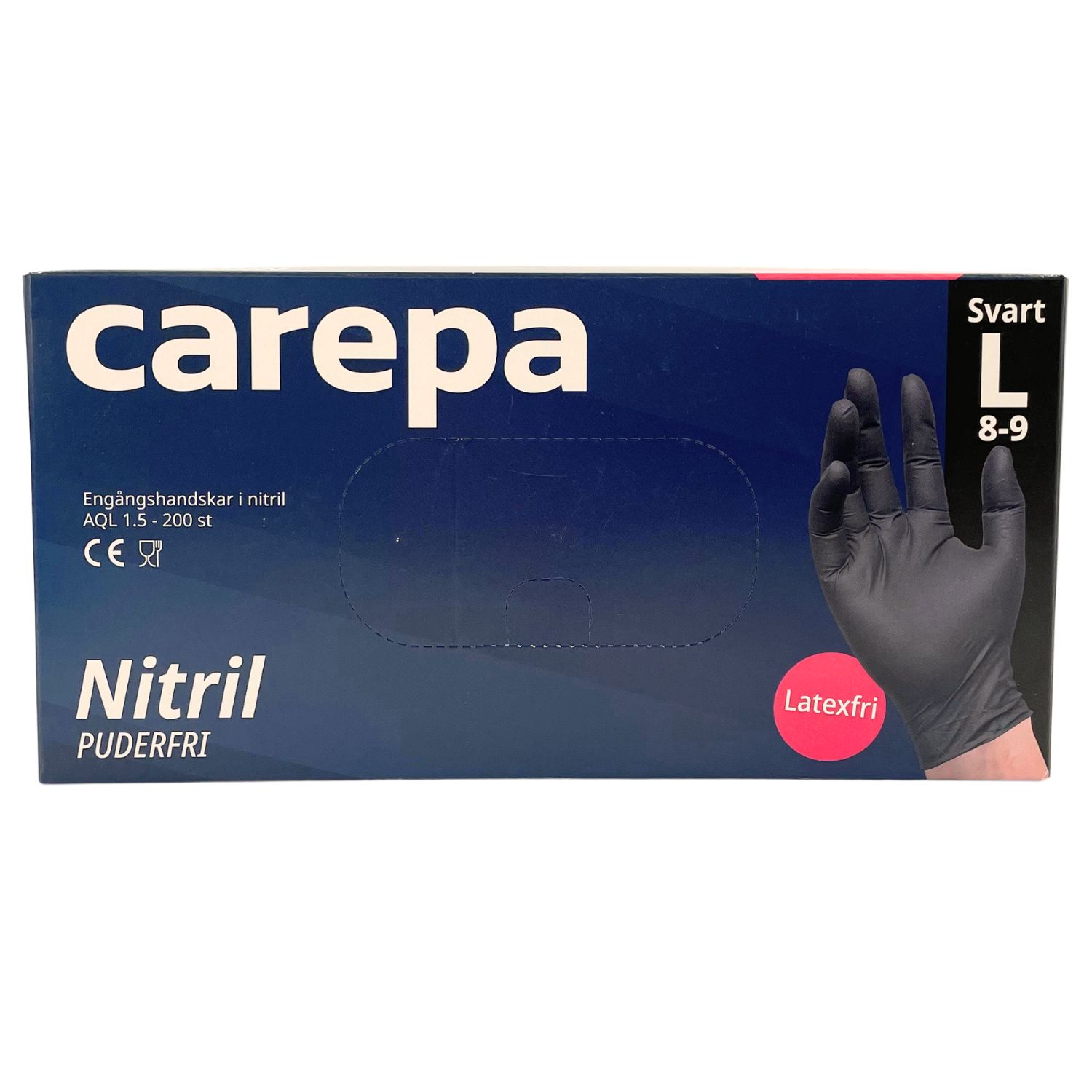 Nitrilhandske Carepa Svart puderfri strl L 200st