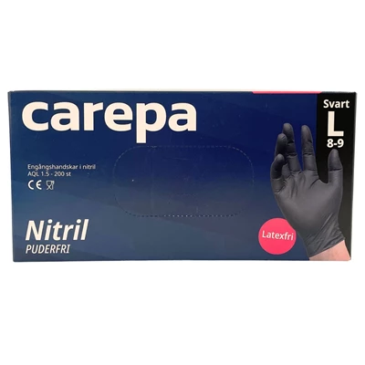 Nitrilhandske Carepa Svart puderfri strl L 200st
