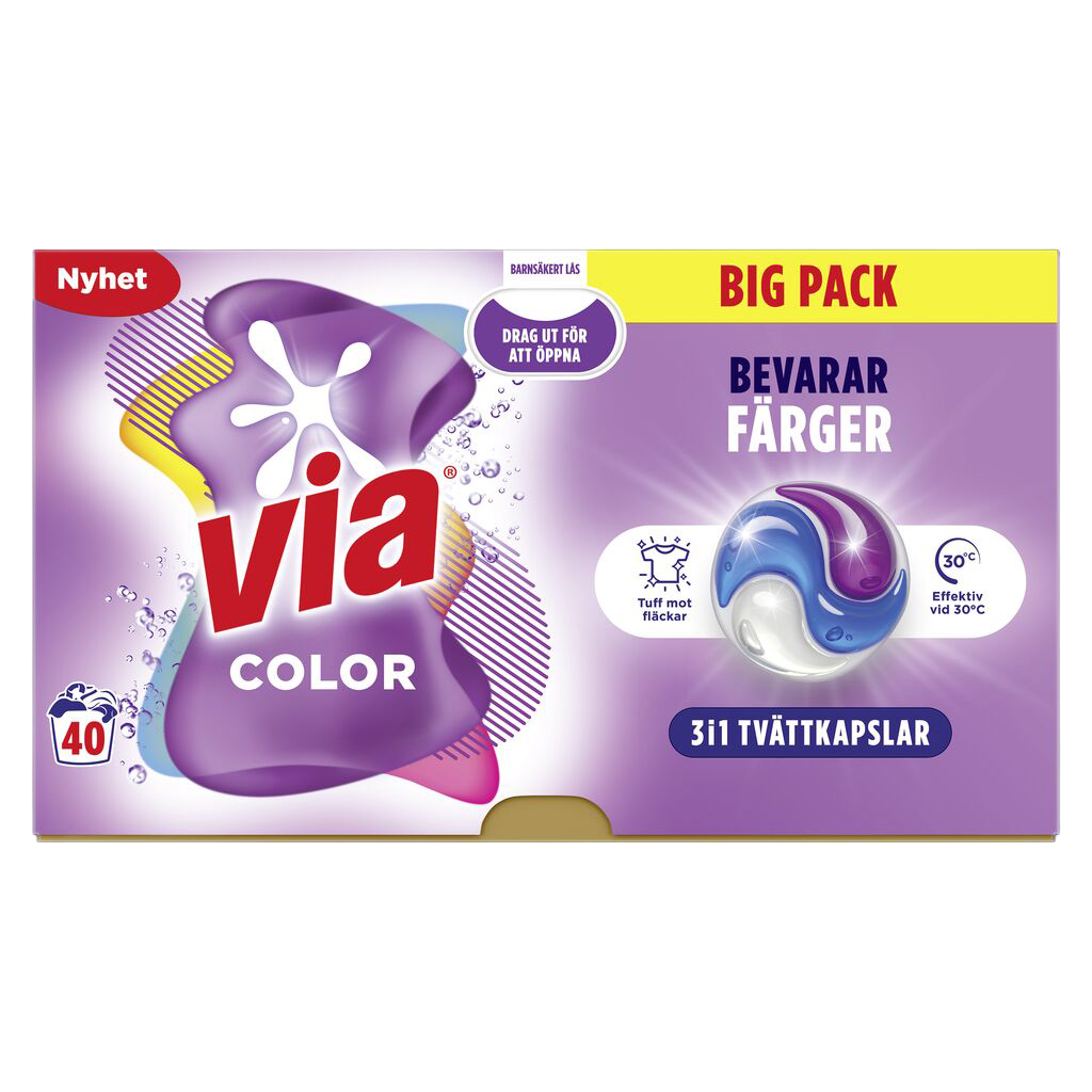 Tvättkapslar Via Colour 3x40st