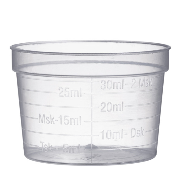 Medicinbägare 30 ml, bred, transp, plast 2000st