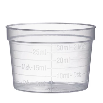 Medicinbägare 30 ml, bred, transp, plast 2000st