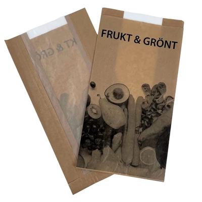 Fruktpåse Papper Stor Pappersfönster Brun 500st