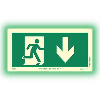 Skylt Utrymningsväg Ner Supernova+ 200x100mm 