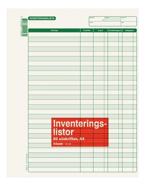 Inventeringslista A4 50 Blad