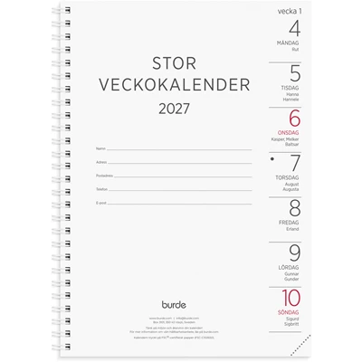Stor Veckokalender 2027 refill
