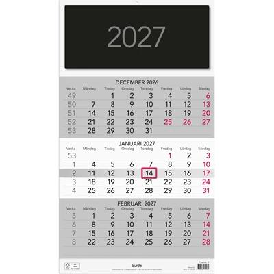 Väggkalender 2027 Triplaner Elegant