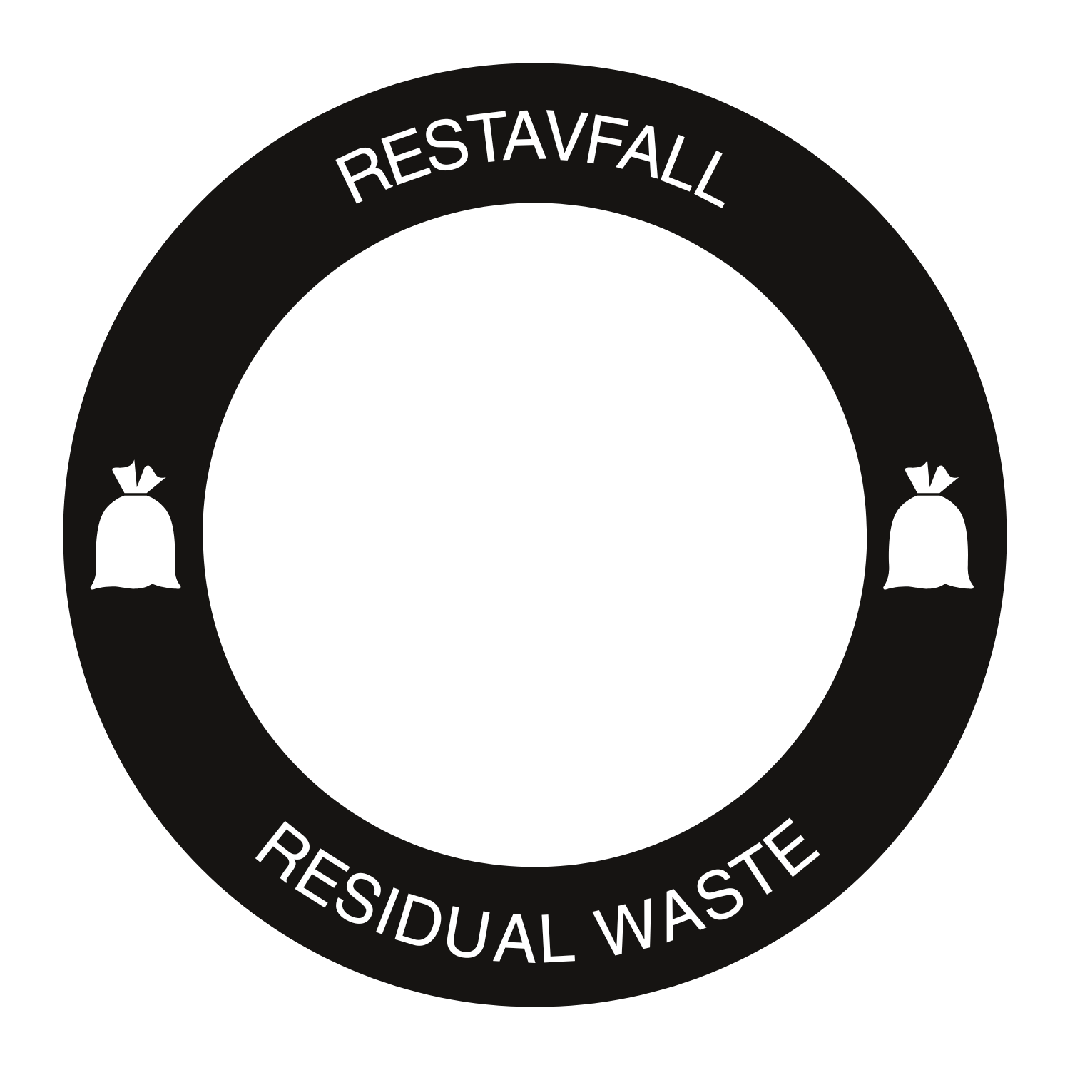 Dekal Rund Restavfall/Residual waste Svart