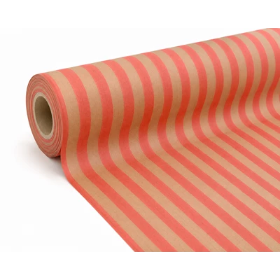 Blompapper rulle 75cm 8kg Brunt ribbat Röda ränder